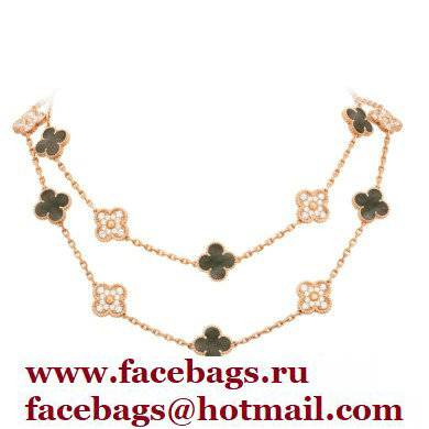 Van Cleef & Arpels Onyx Vintage Alhambra Necklace black with pink gold diamonds